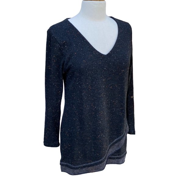 Yak n Yeti Tops - Yak n Yeti Sweater Dress Tunic Gray Speckled Asymmetrical Hem Long Sleeve Scandi